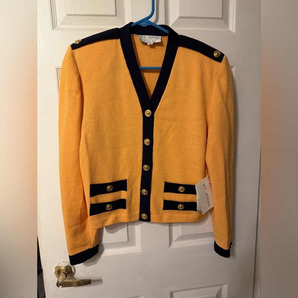 Vintage St John Collection Santana Knit Mimosa/Navy Wool Blazer Jacket NWT $490